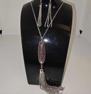 Elegant Silver and Dark Pink/Red Jewelry Set